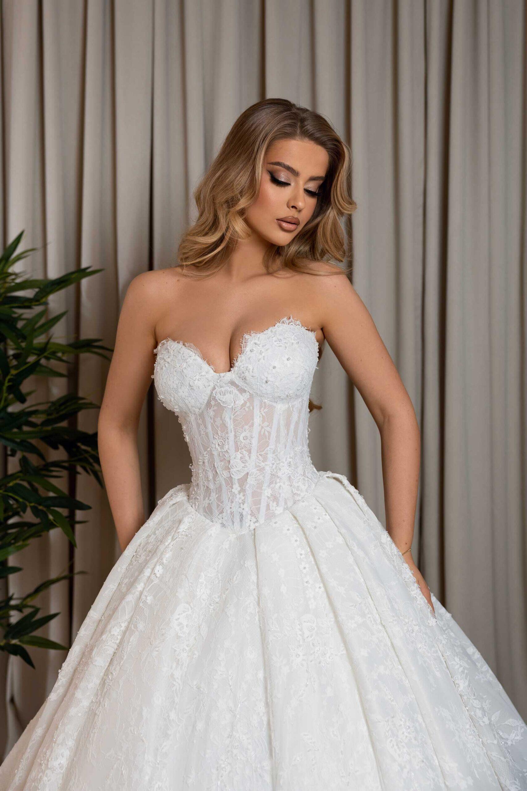 "BESARTA" Glamorous Lace Ball Gown – Strapless Sweetheart Corset with Exposed Boning and Shimmering Royal Skirt - Image 2