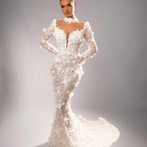 "ARENA" 3D Floral Applique Mermaid Gown – Illusion Corset with Detachable Matching Lace Choker