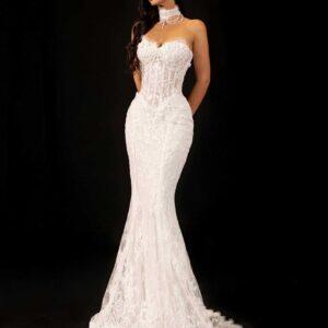 "ESTELE" Haute Couture Lace Mermaid Gown – Strapless Sweetheart Illusion Corset with Bespoke Pearl Choker