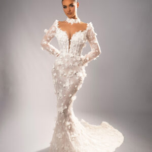 "ARENA" 3D Floral Applique Mermaid Gown – Illusion Corset with Detachable Matching Lace Choker