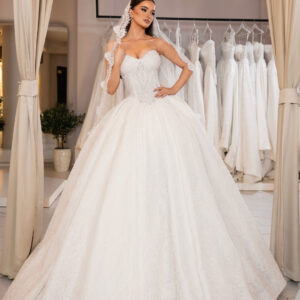 "ELONA" Aristocratic Lace Ball Gown – Strapless Sweetheart Basque Corset with Shimmering Cathedral Skirt