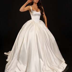 "ANA" Aristocratic Silk-Satin Ball Gown – Basque Waist Corset with Delicate Eyelash Lace Trim