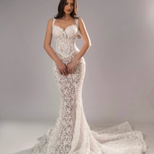 "BOHO" Romantic Guipure Lace Mermaid Gown – Structured Illusion Corset with Embellished Straps