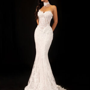 "ESTELE" Haute Couture Lace Mermaid Gown – Strapless Sweetheart Illusion Corset with Bespoke Pearl Choker
